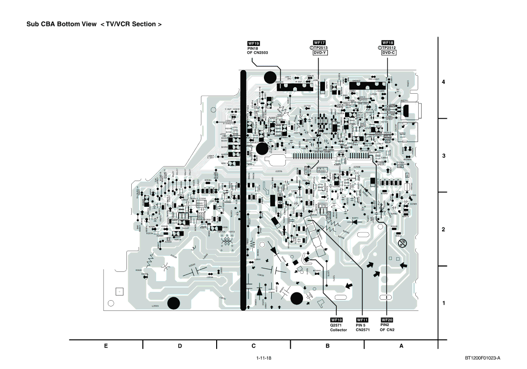 Magnavox MWC24T5 service manual Sub CBA Bottom View TV/VCR Section, 11-18 BT1200F01023-A 