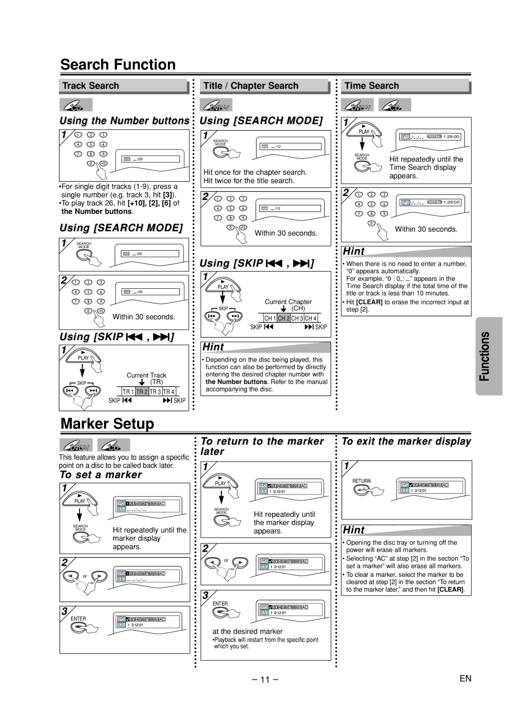 Magnavox MWD200F owner manual Search Function, Marker Setup 