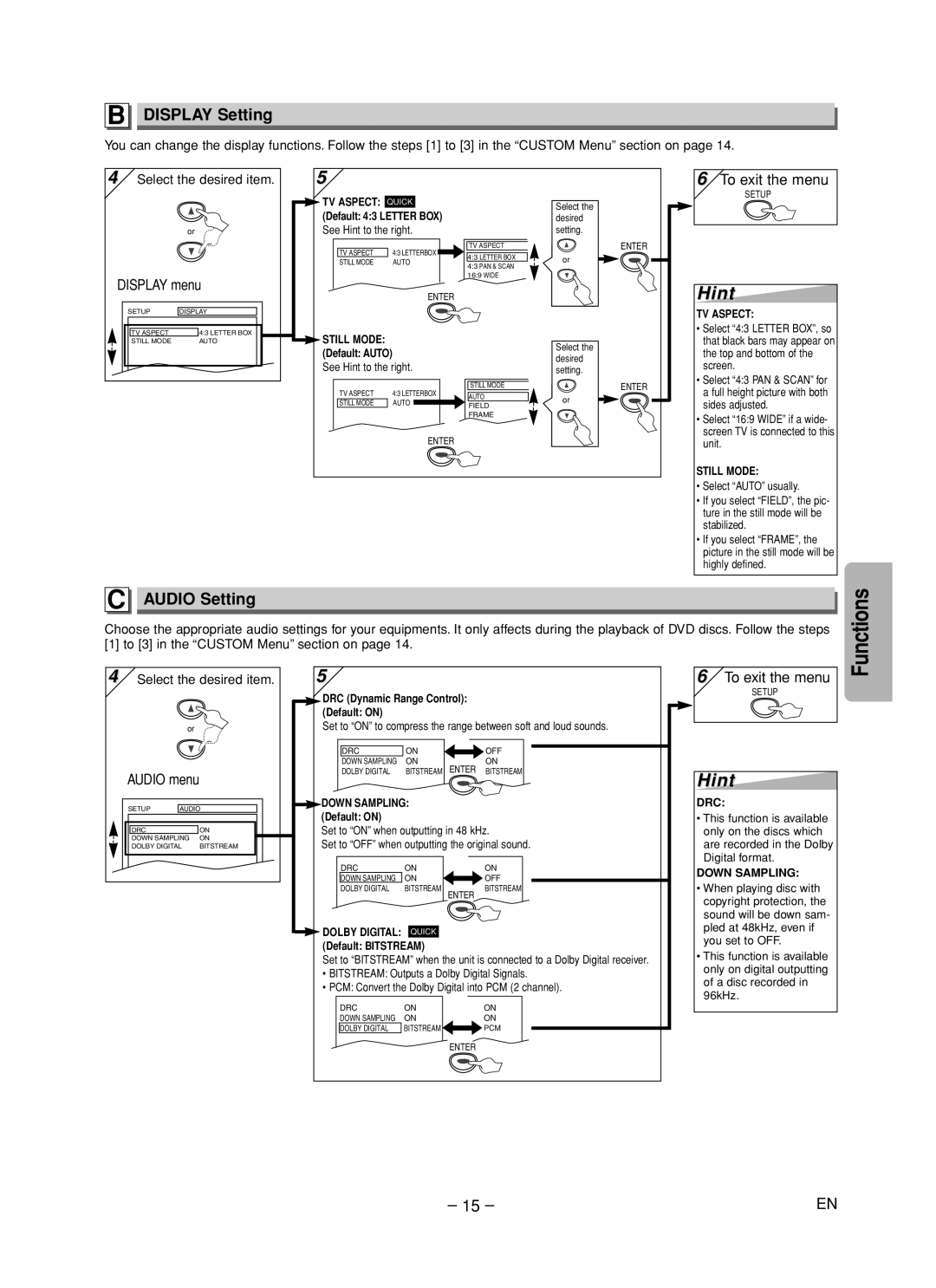 Magnavox MWD200F owner manual Display Setting, Audio Setting 