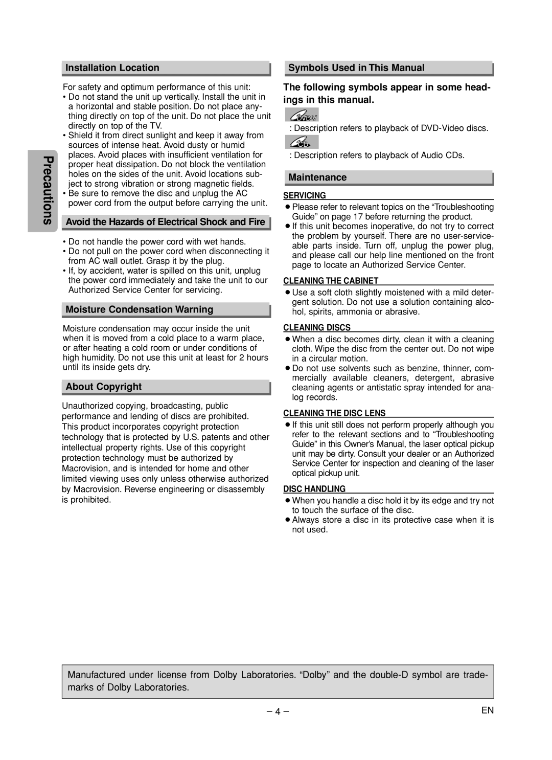 Magnavox MWD200F Installation Location, Avoid the Hazards of Electrical Shock and Fire, Moisture Condensation Warning 