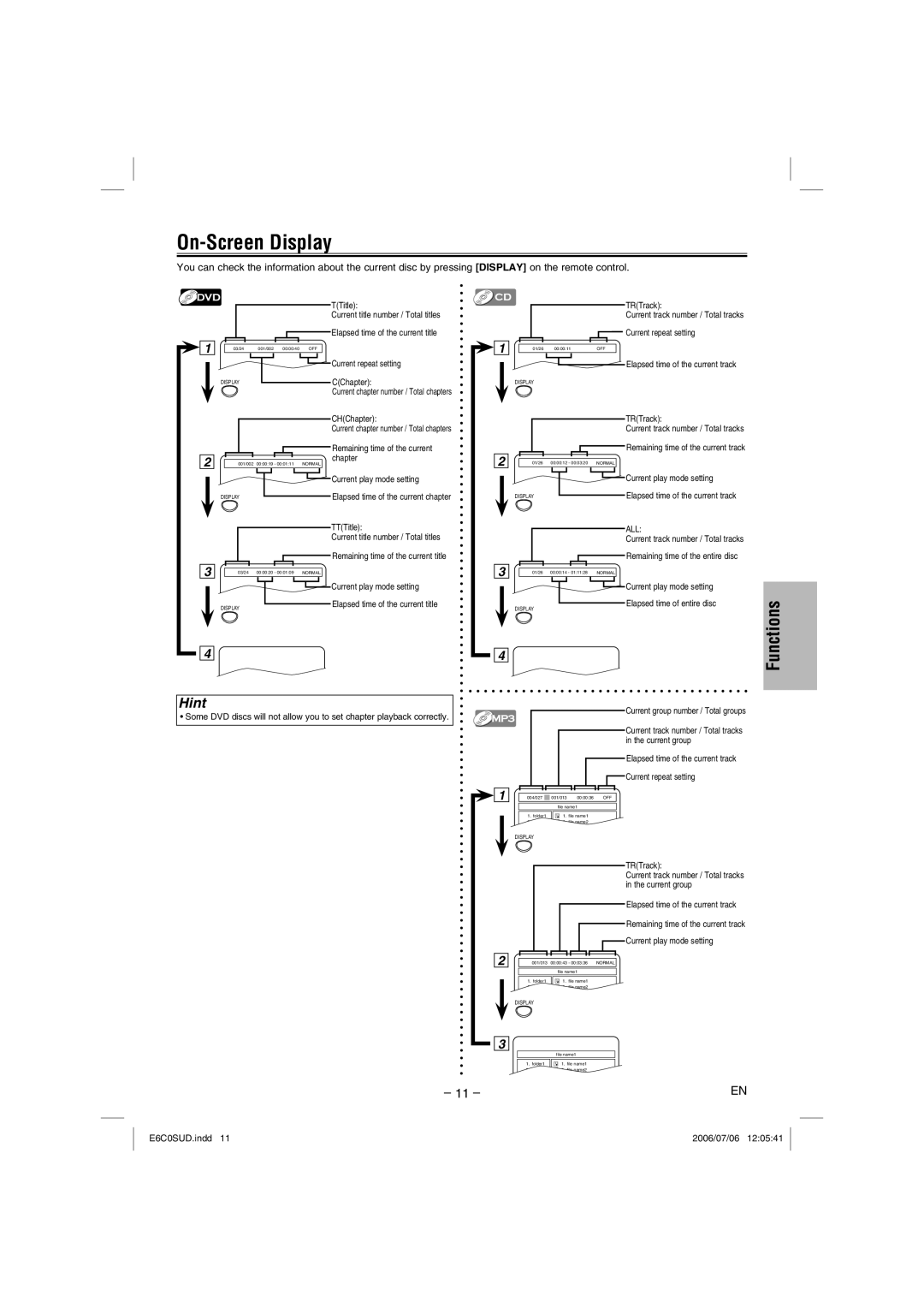 Magnavox MWD200GA owner manual On-Screen Display 