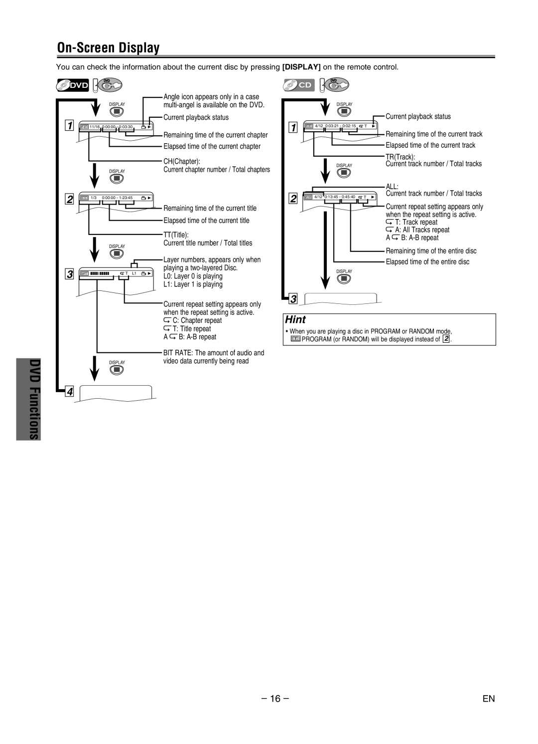 Magnavox MWD2206 owner manual On-Screen Display 