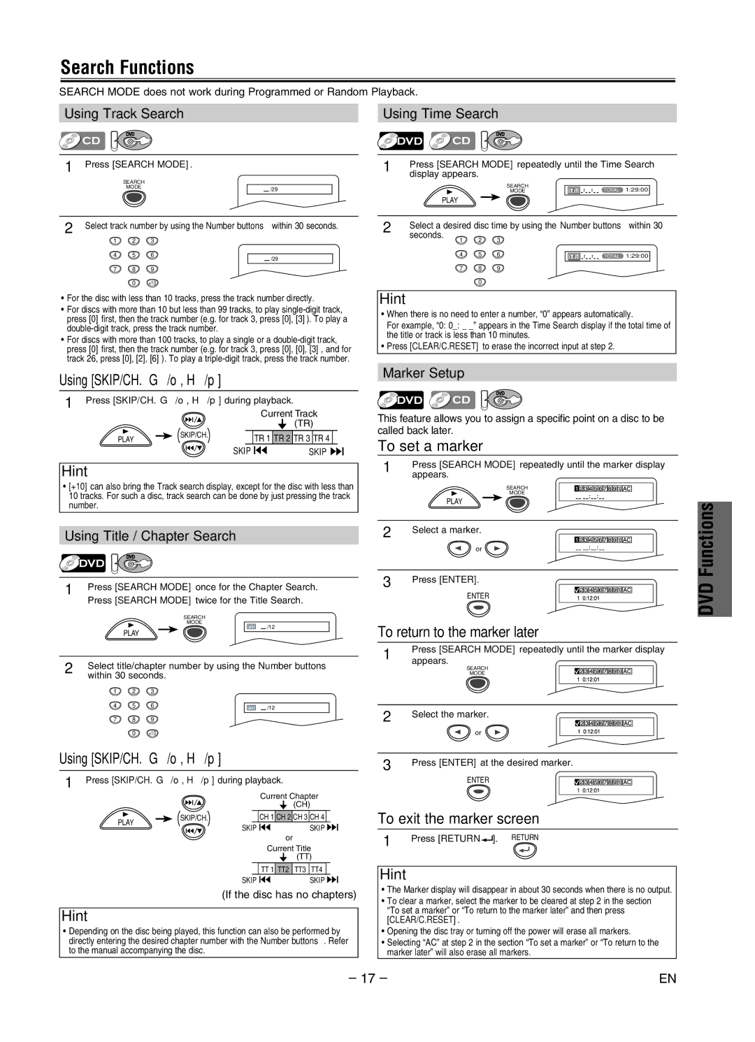 Magnavox MWD2206 owner manual Search Functions 