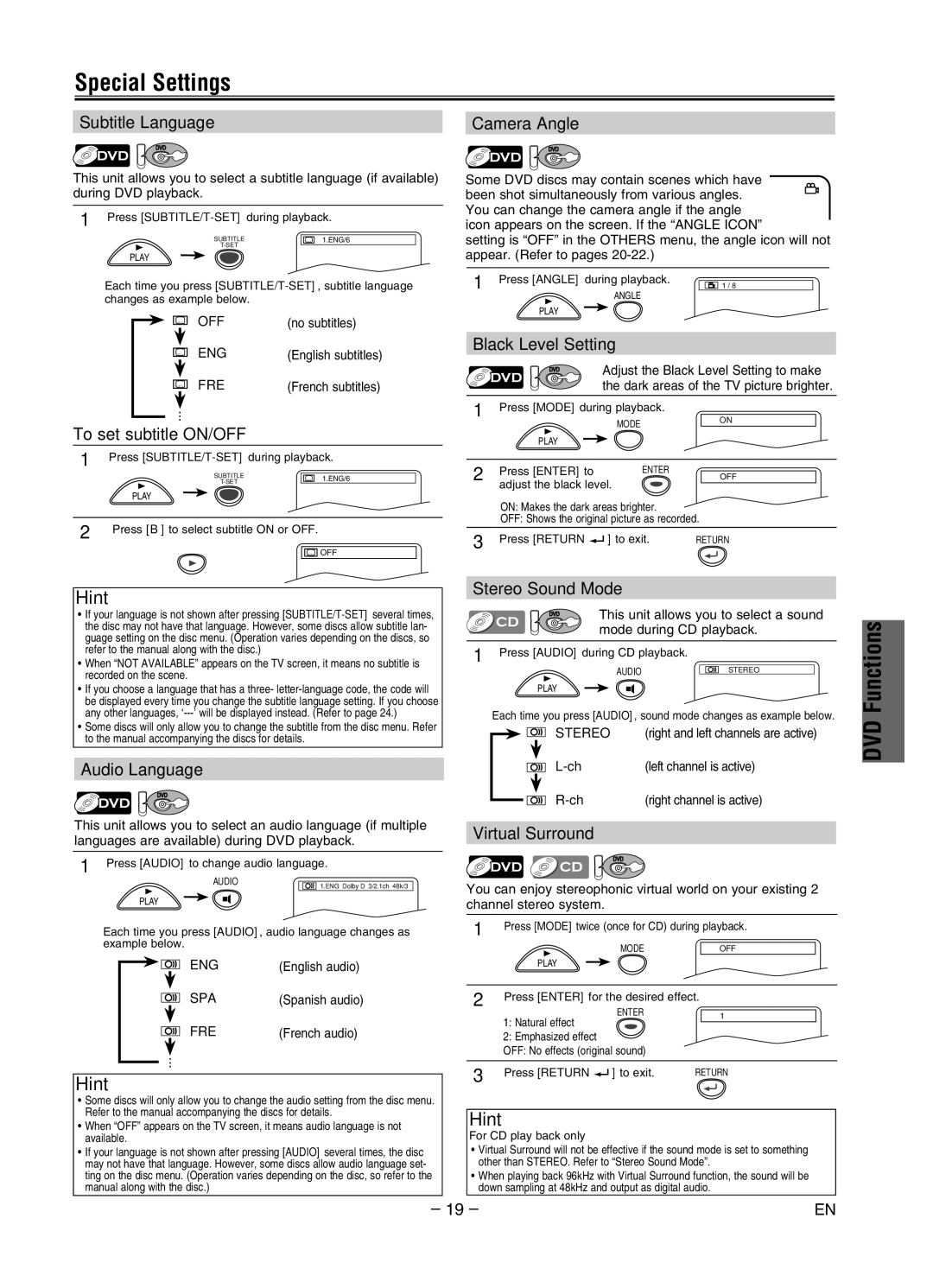 Magnavox MWD2206 owner manual Special Settings 