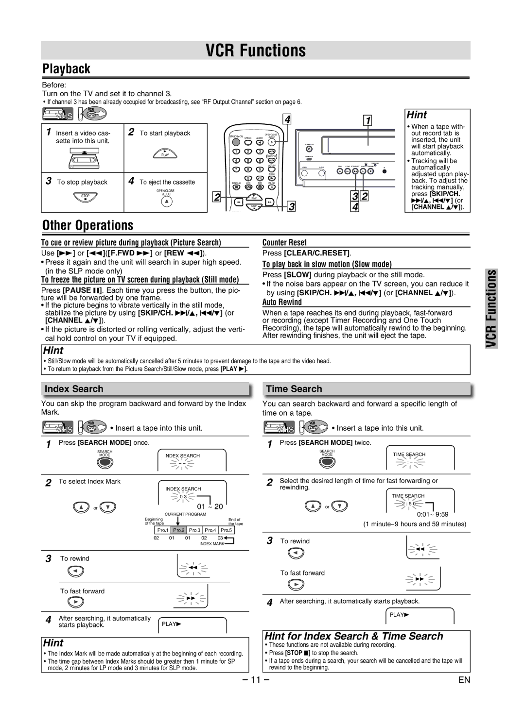 Magnavox MWD2206A owner manual VCR Functions, Playback, Other Operations 