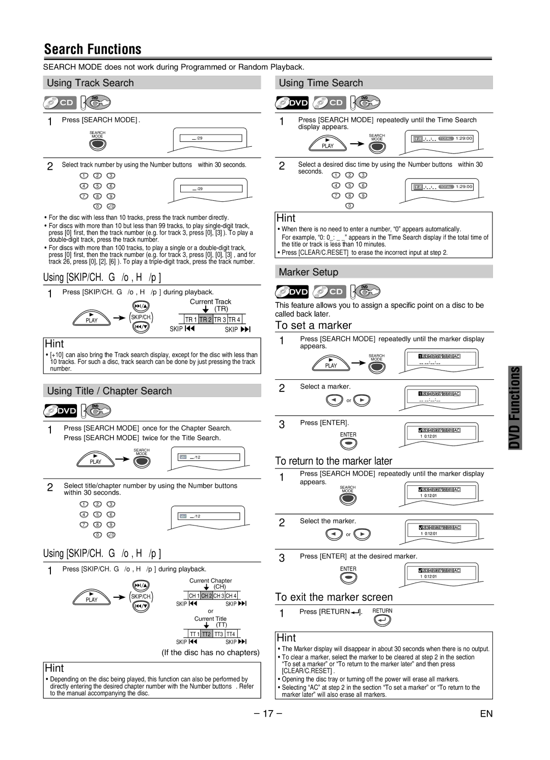 Magnavox MWD2206A owner manual Search Functions 