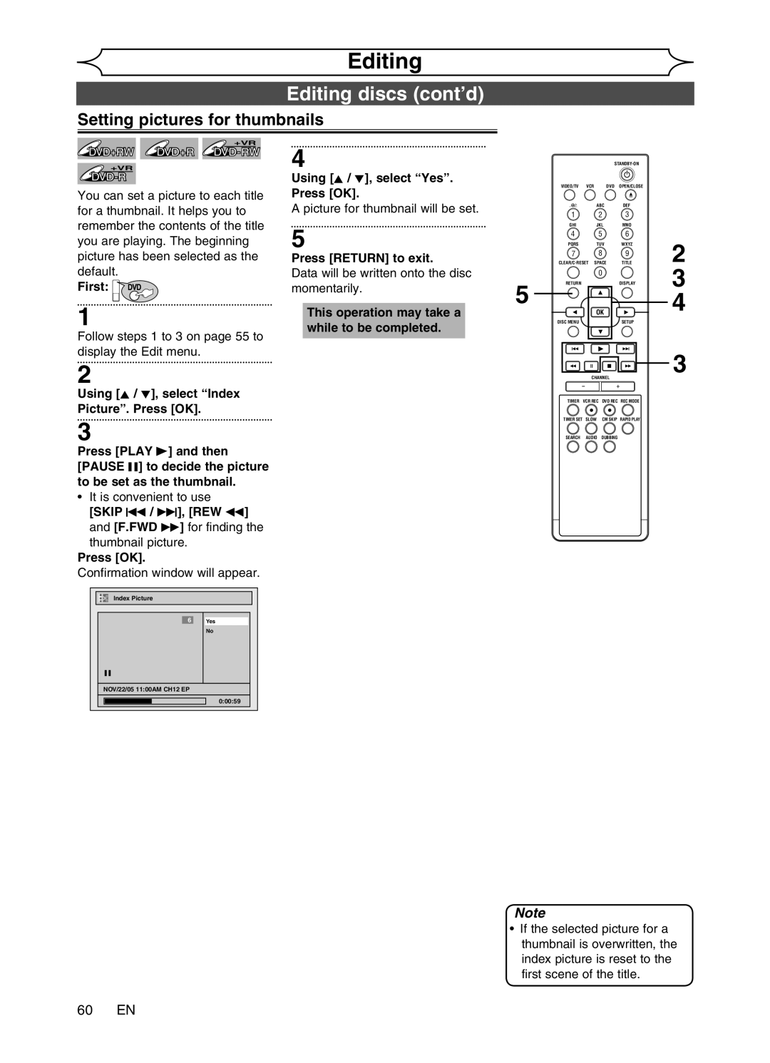 Magnavox MWR20V6 manual Setting pictures for thumbnails, 60 EN, Press OK Picture for thumbnail will be set 