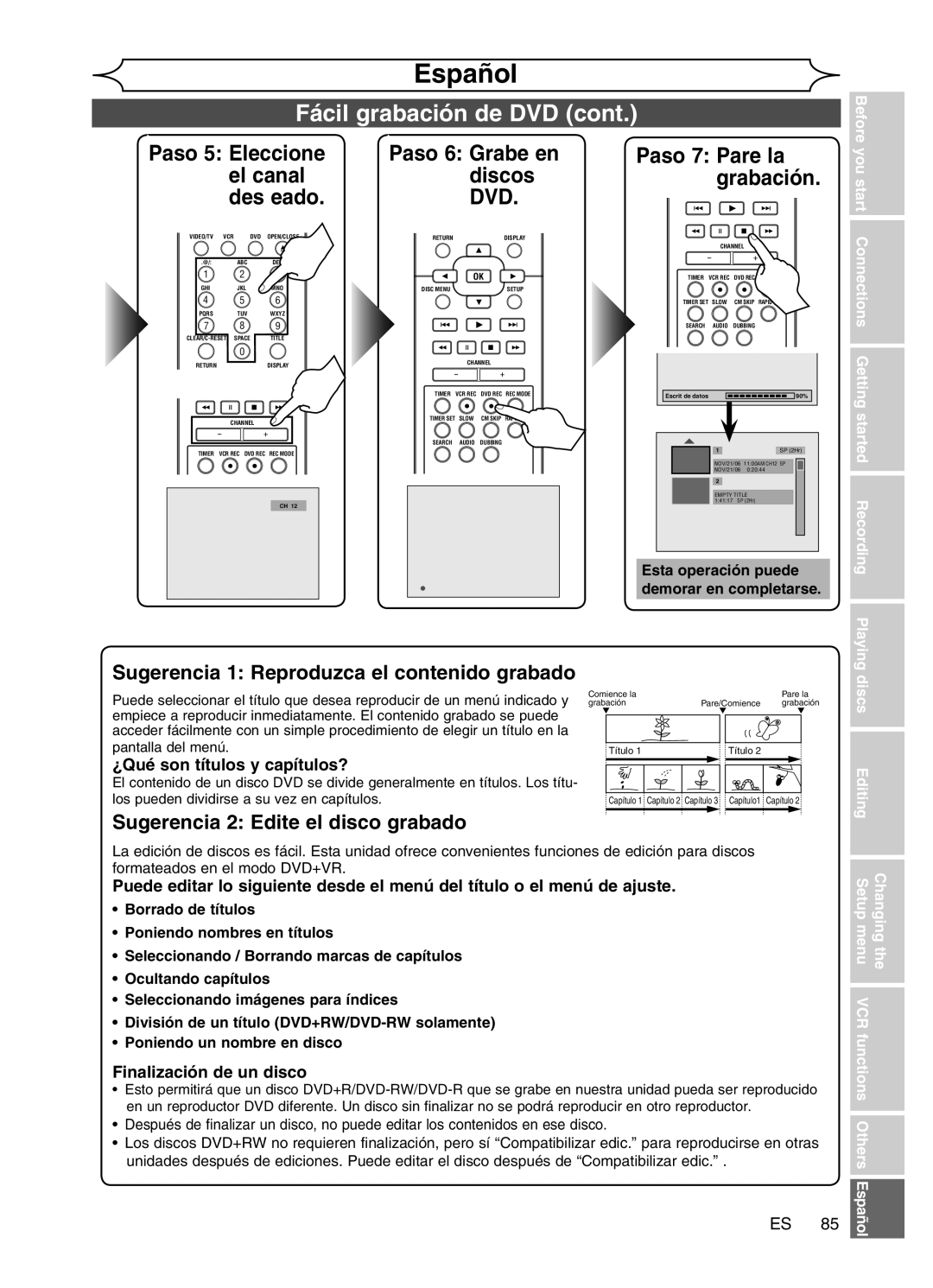 Magnavox MWR20V6 Sugerencia 1 Reproduzca el contenido grabado, Sugerencia 2 Edite el disco grabado, Esta operación puede 