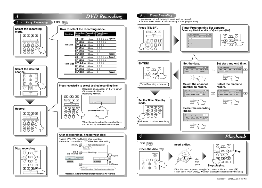 Magnavox MWR20V6 manual After all recordings, finalize your disc, Select any blank line with K/L and press OK 