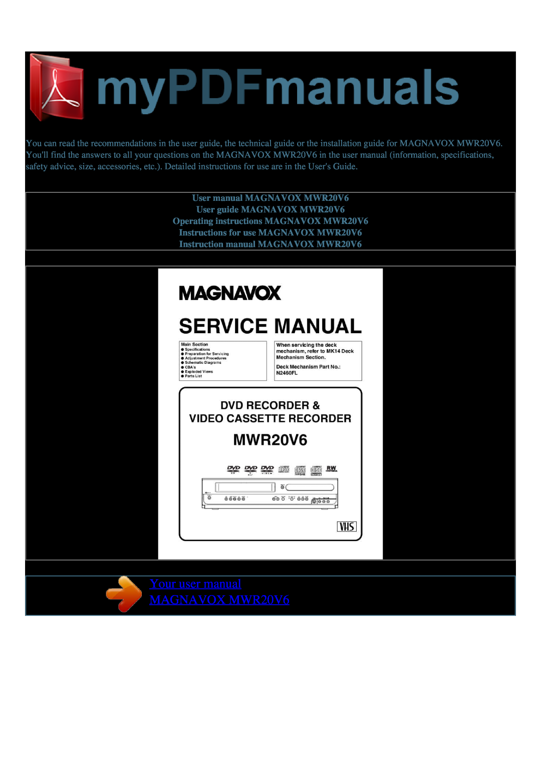 Magnavox MWR20V6 manual Supplied Accessory 