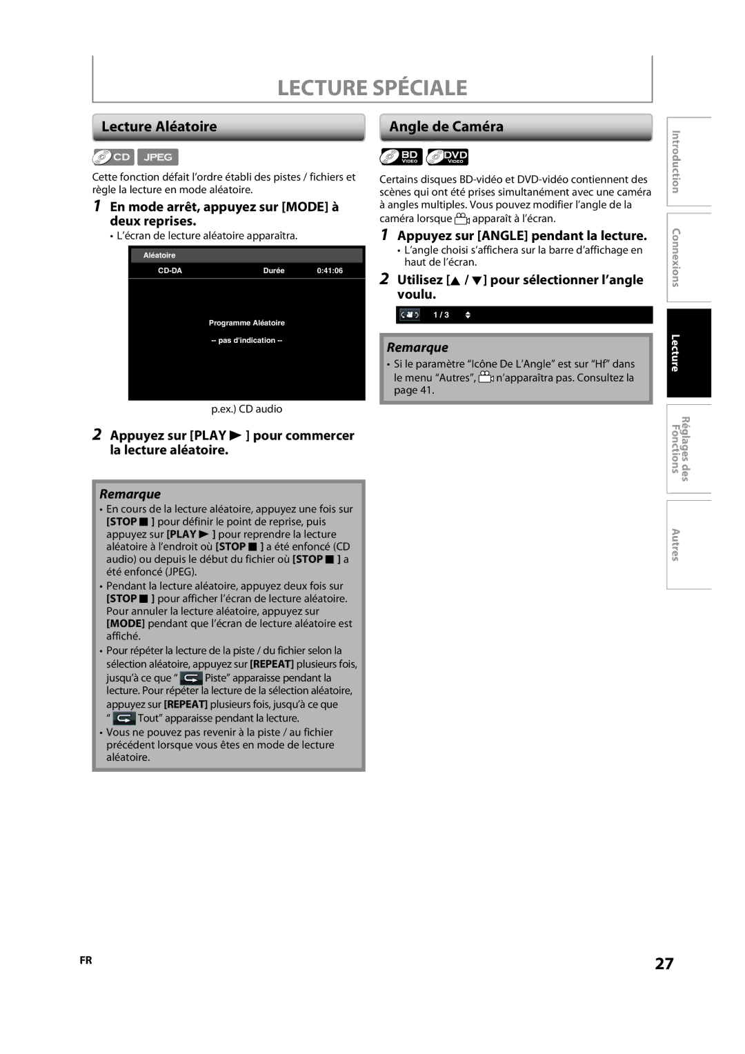 Magnavox NB500MS9 owner manual Lecture Aléatoire 