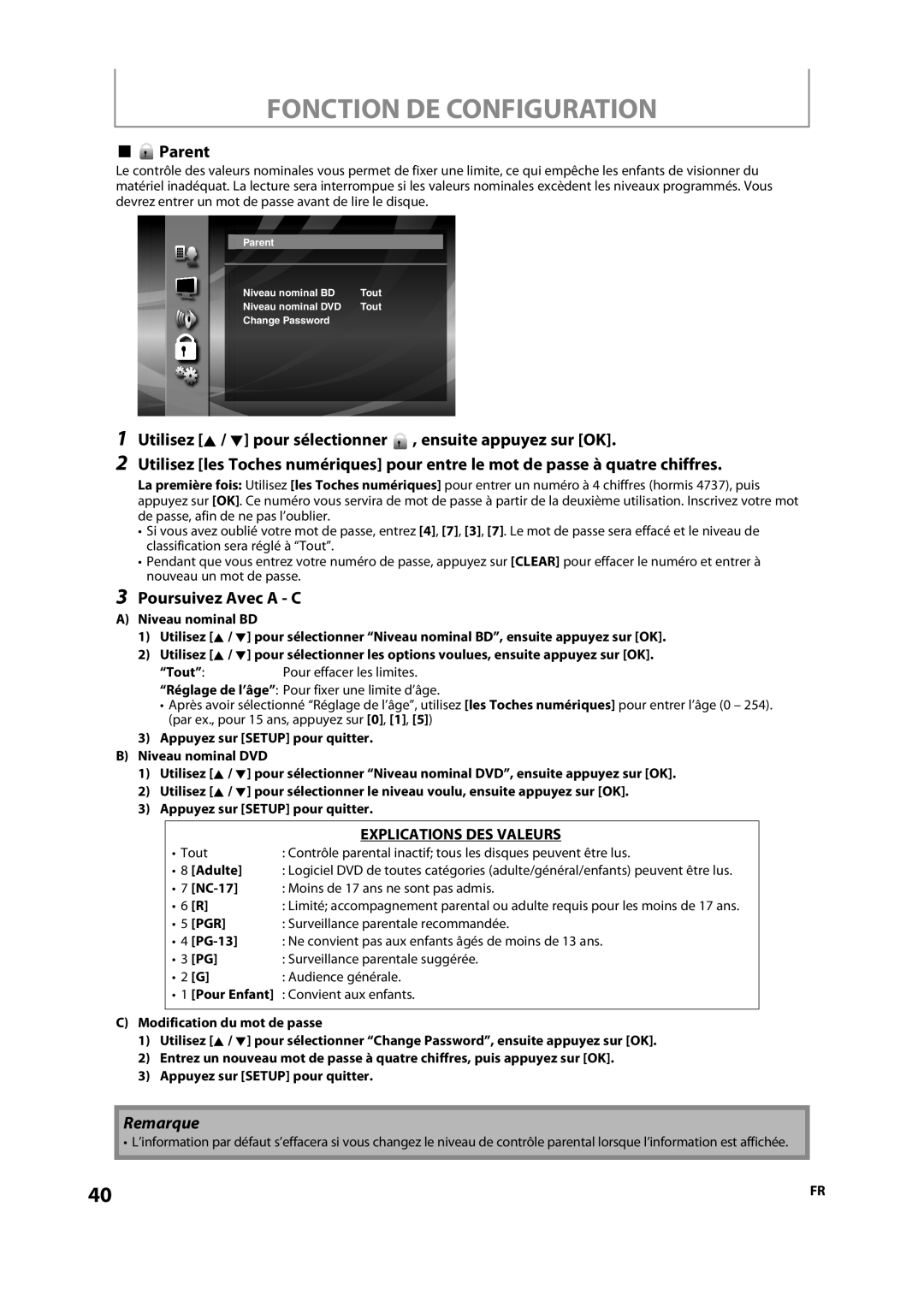 Magnavox NB500MS9 owner manual Parent, Poursuivez Avec a C, Adulte, Pour Enfant 