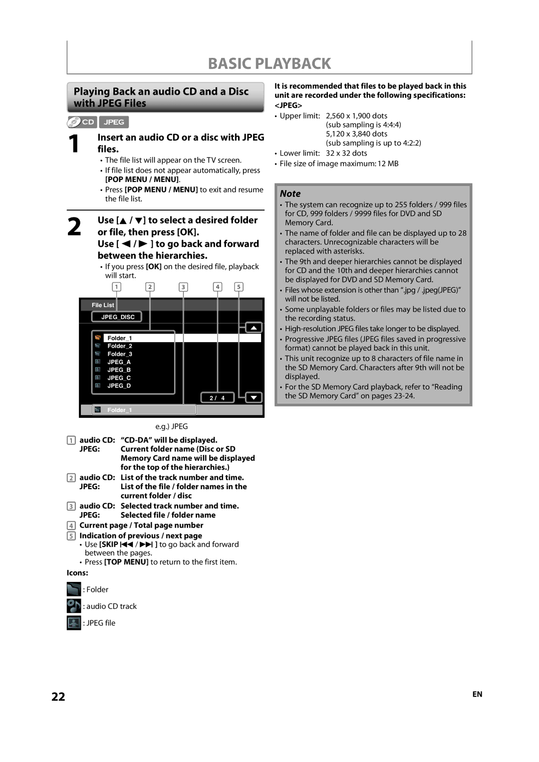 Magnavox NB500MS9 Playing Back an audio CD and a Disc with Jpeg Files, Insert an audio CD or a disc with Jpeg files 