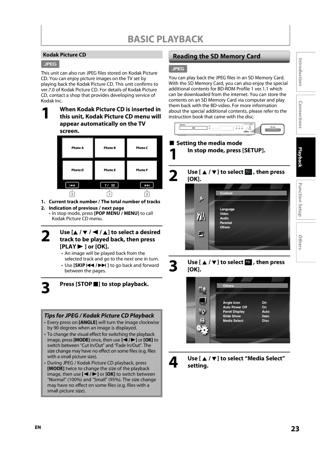 Magnavox NB500MS9 Reading the SD Memory Card, Press Stop C to stop playback, Use K / L to select Media Select setting 