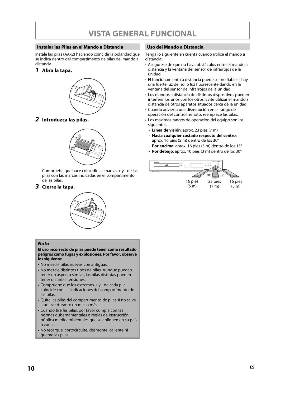 Magnavox NB500MS9 owner manual Abra la tapa Introduzca las pilas, Cierre la tapa 