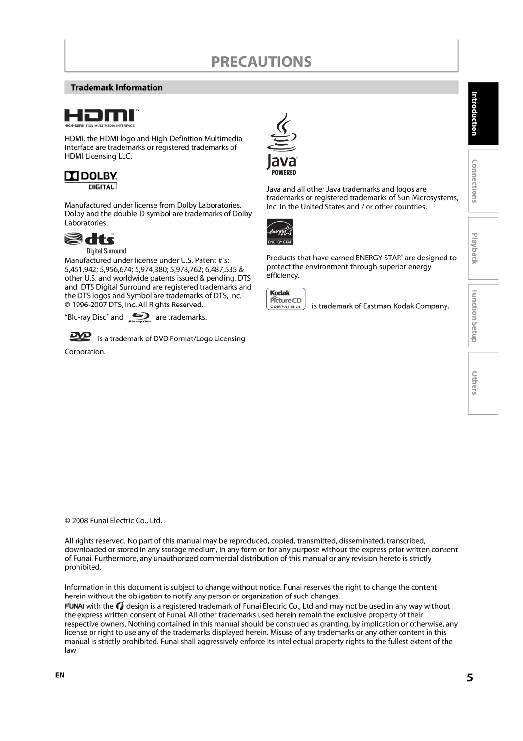 Magnavox NB500MS9 owner manual Trademark Information, 1996-2007 DTS, Inc. All Rights Reserved Blu-ray Disc 