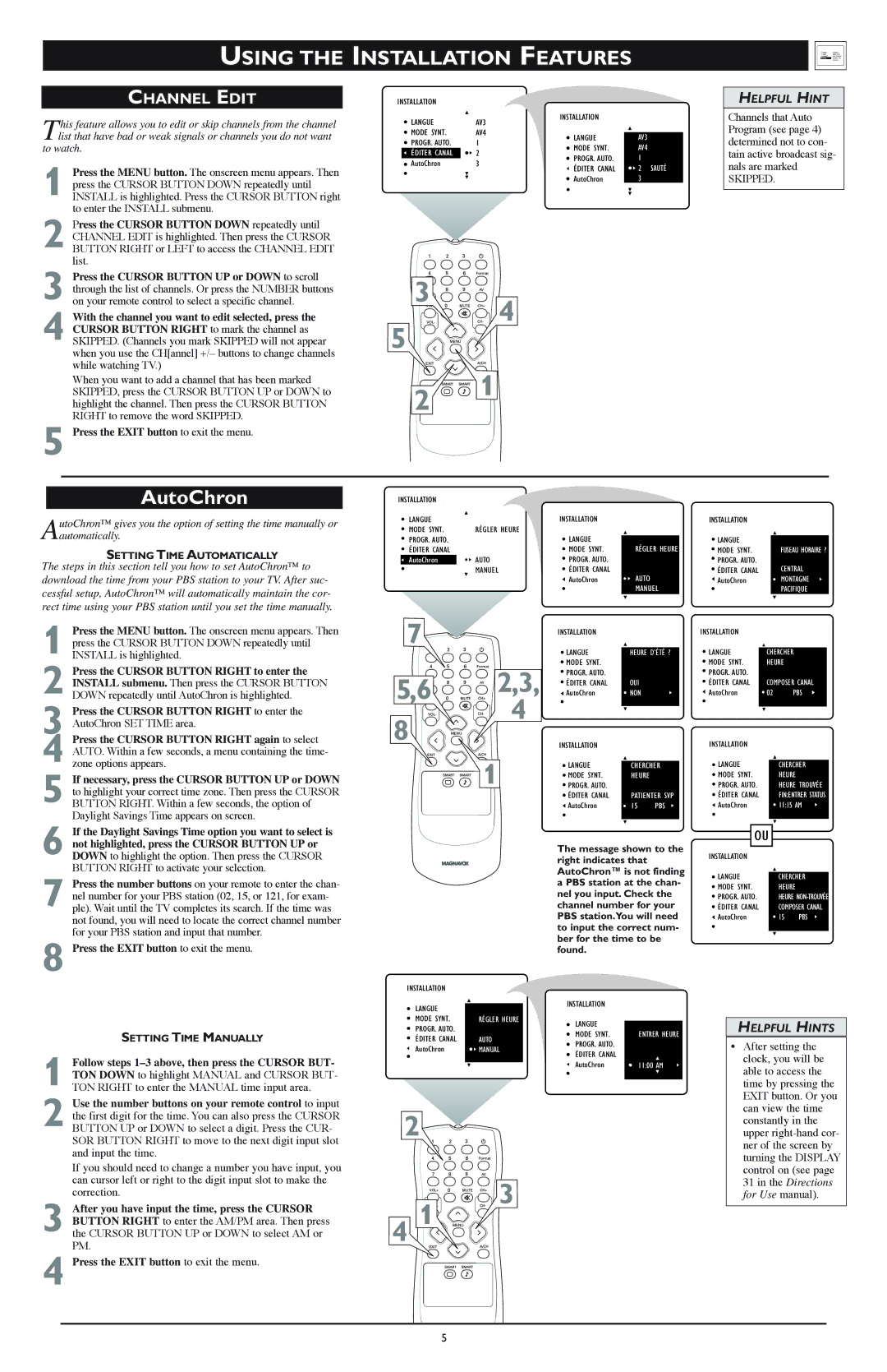 Magnavox Rear-projection HDTV Monitor setup guide Channel Edit, To watch, Skipped, For Use manual 