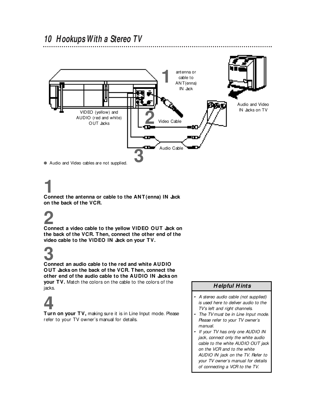 Magnavox SVB106 owner manual Hookups With a Stereo TV 