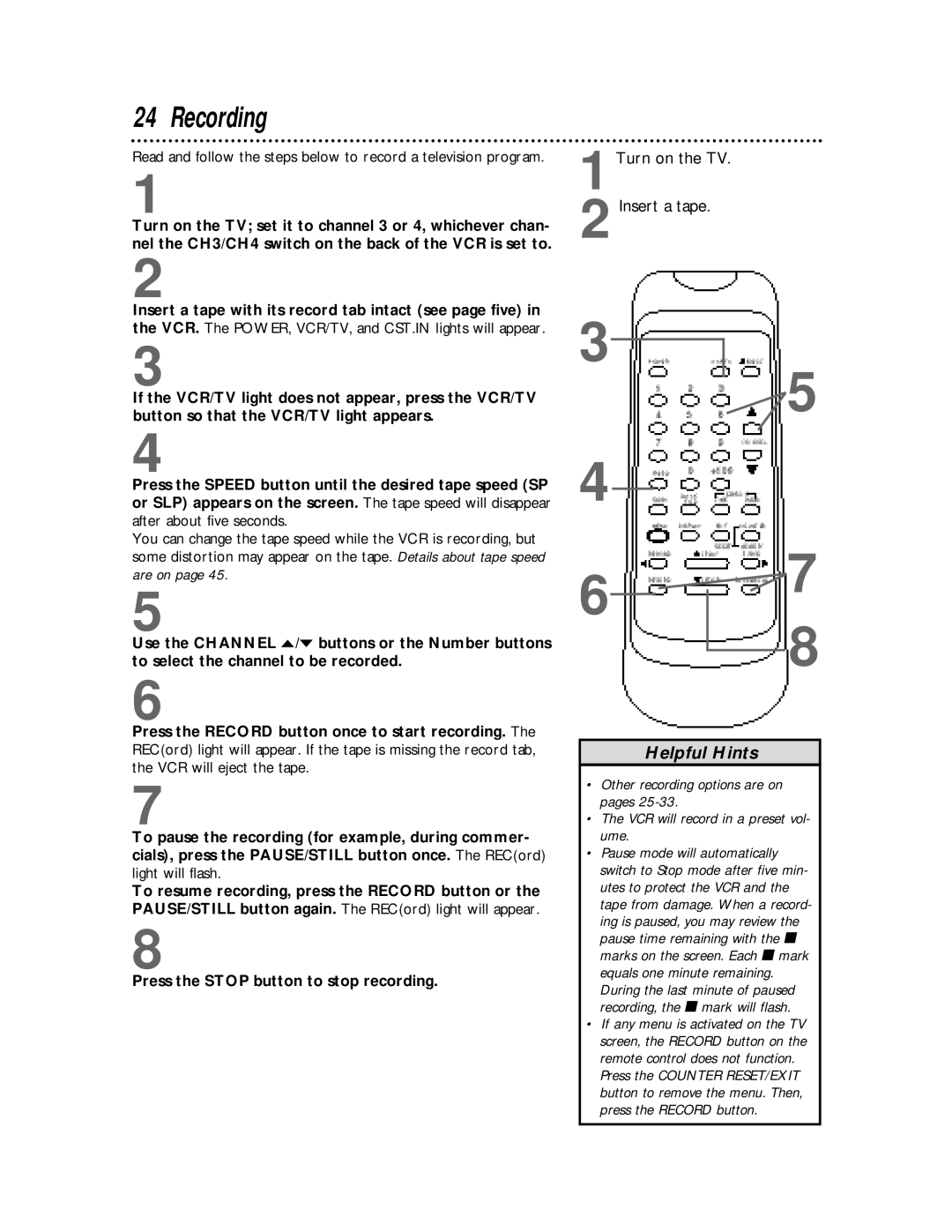 Magnavox SVB106 owner manual Recording 