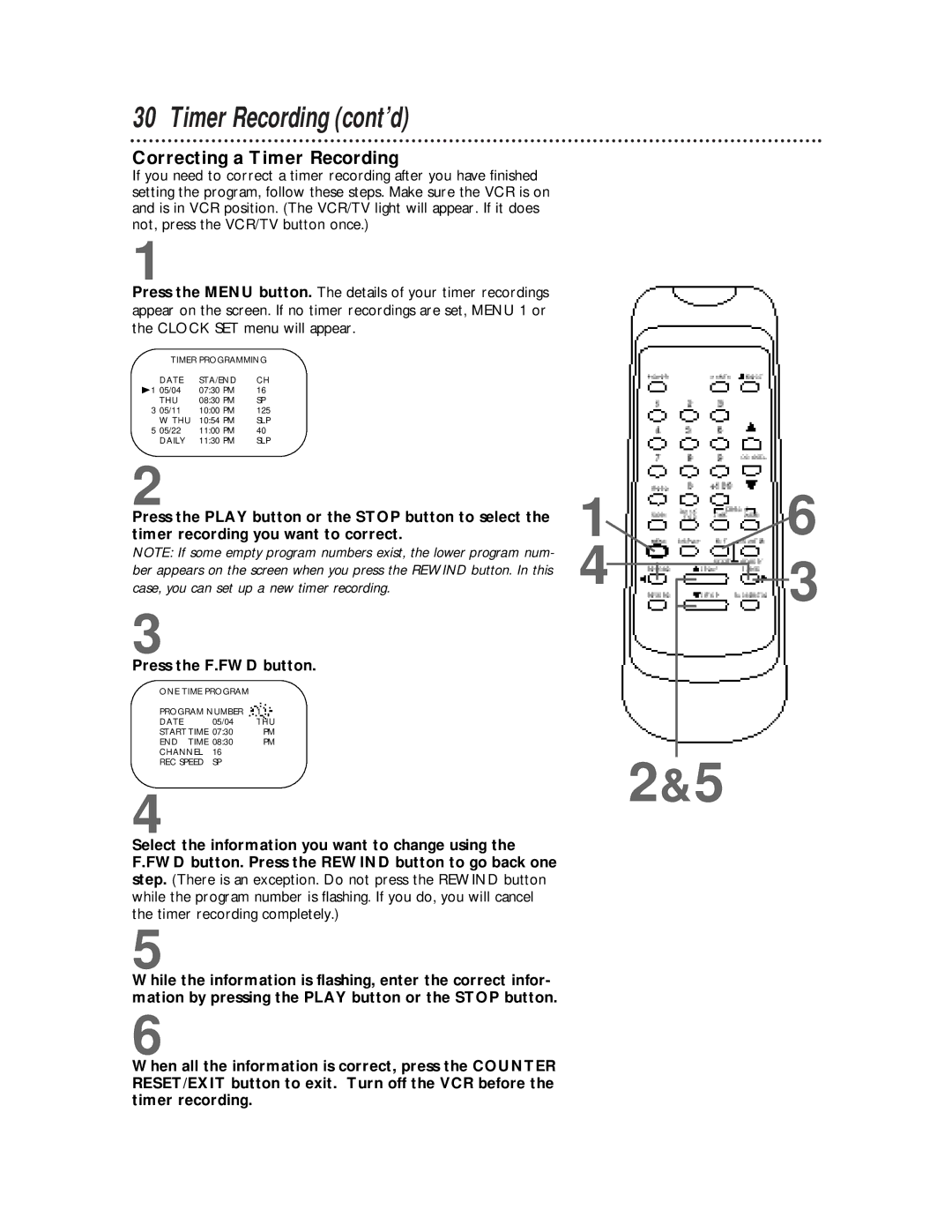 Magnavox SVB106 owner manual Correcting a Timer Recording 