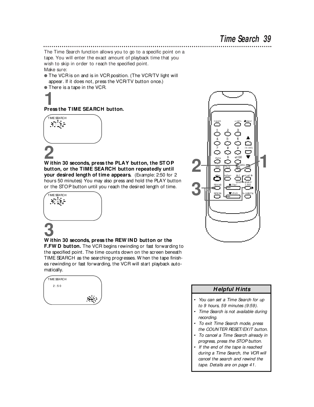 Magnavox SVB106 owner manual Press the Time Search button 