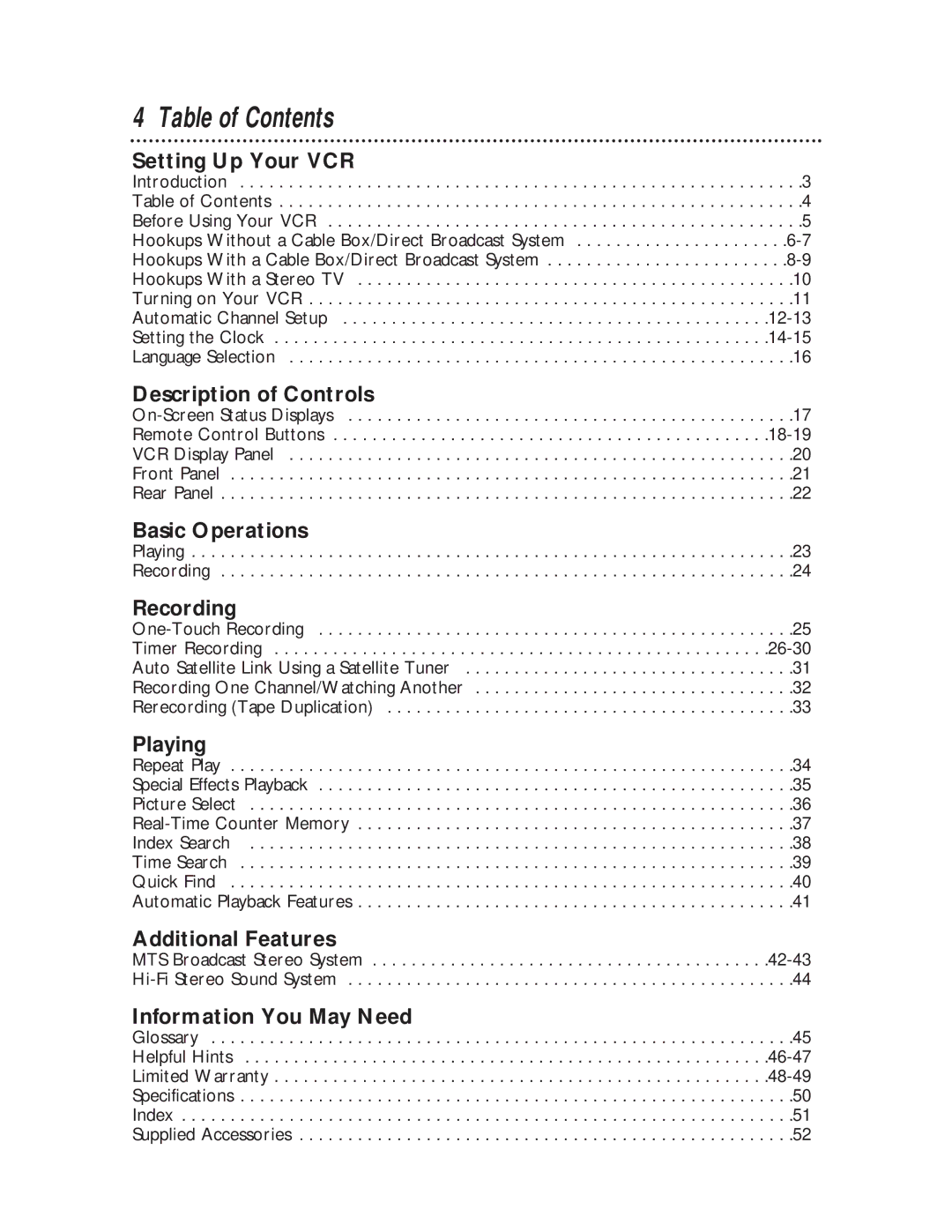 Magnavox SVB106 owner manual Table of Contents 