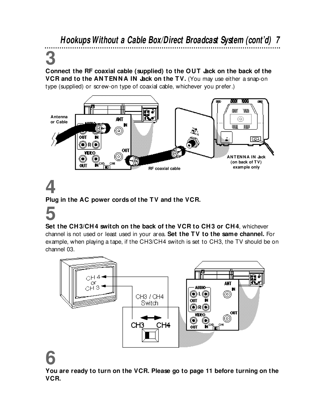 Magnavox SVB106 owner manual Hookups Without a Cable Box/Direct Broadcast System cont’d 