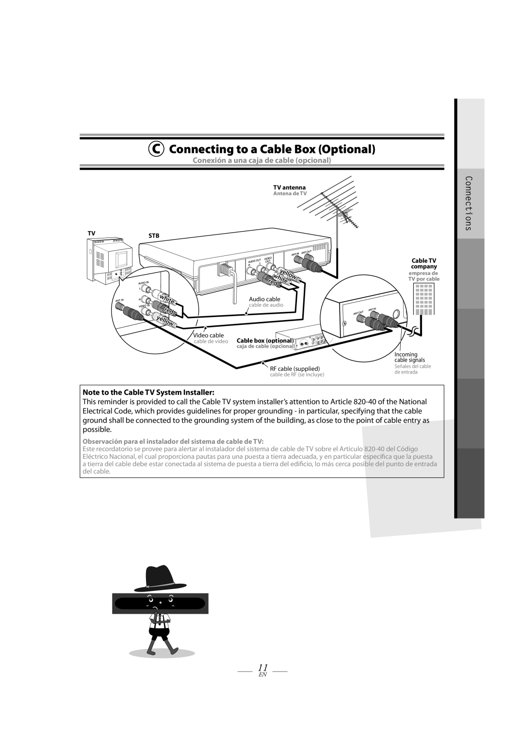 Magnavox TB100MW9A owner manual Connecting to a Cable Box Optional, White, Ellow 