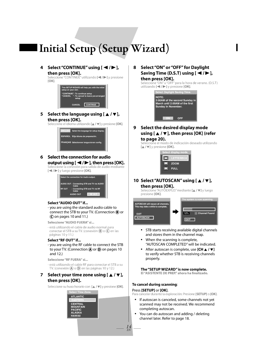 Magnavox TB100MW9A owner manual Select Continue using s / B, then press OK, Select the language using K / L, then press OK 