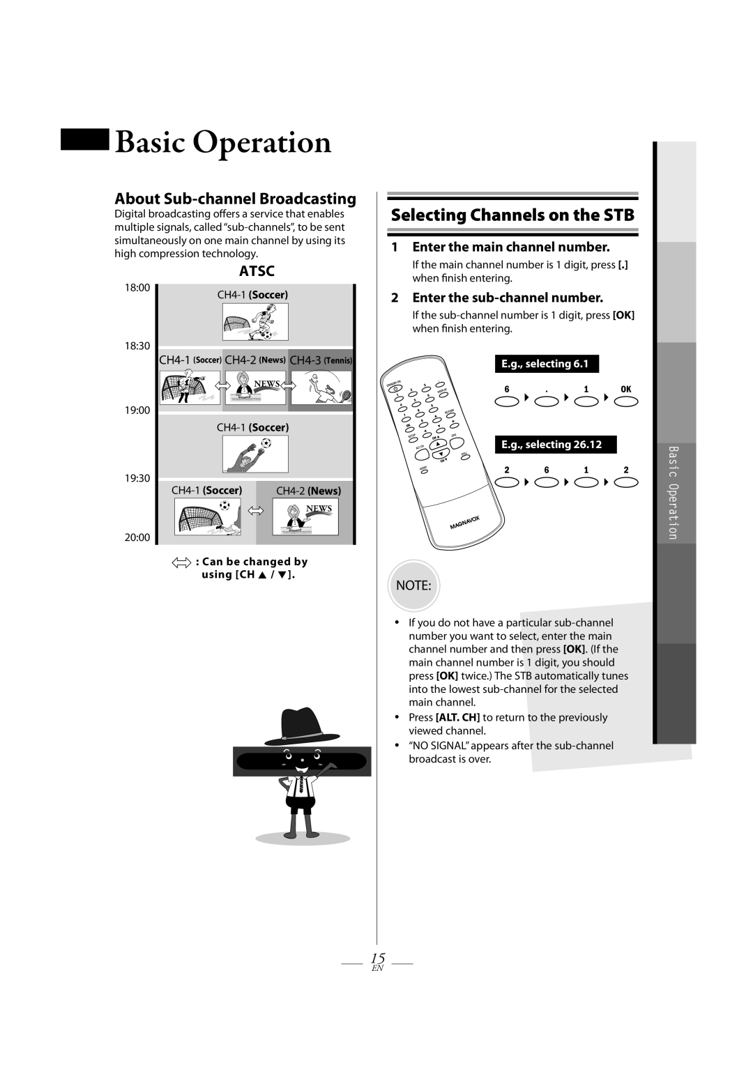 Magnavox TB100MW9A owner manual Basic Operation, Selecting Channels on the STB, Enter the main channel number 