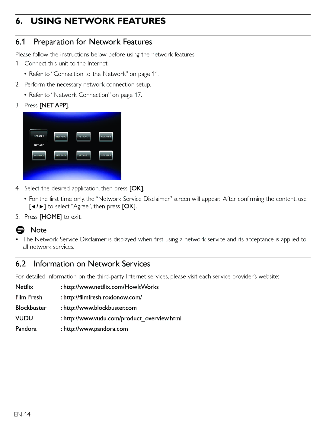 Magnavox TB600MG2F owner manual Using Network Features, Preparation for Network Features, Information on Network Services 