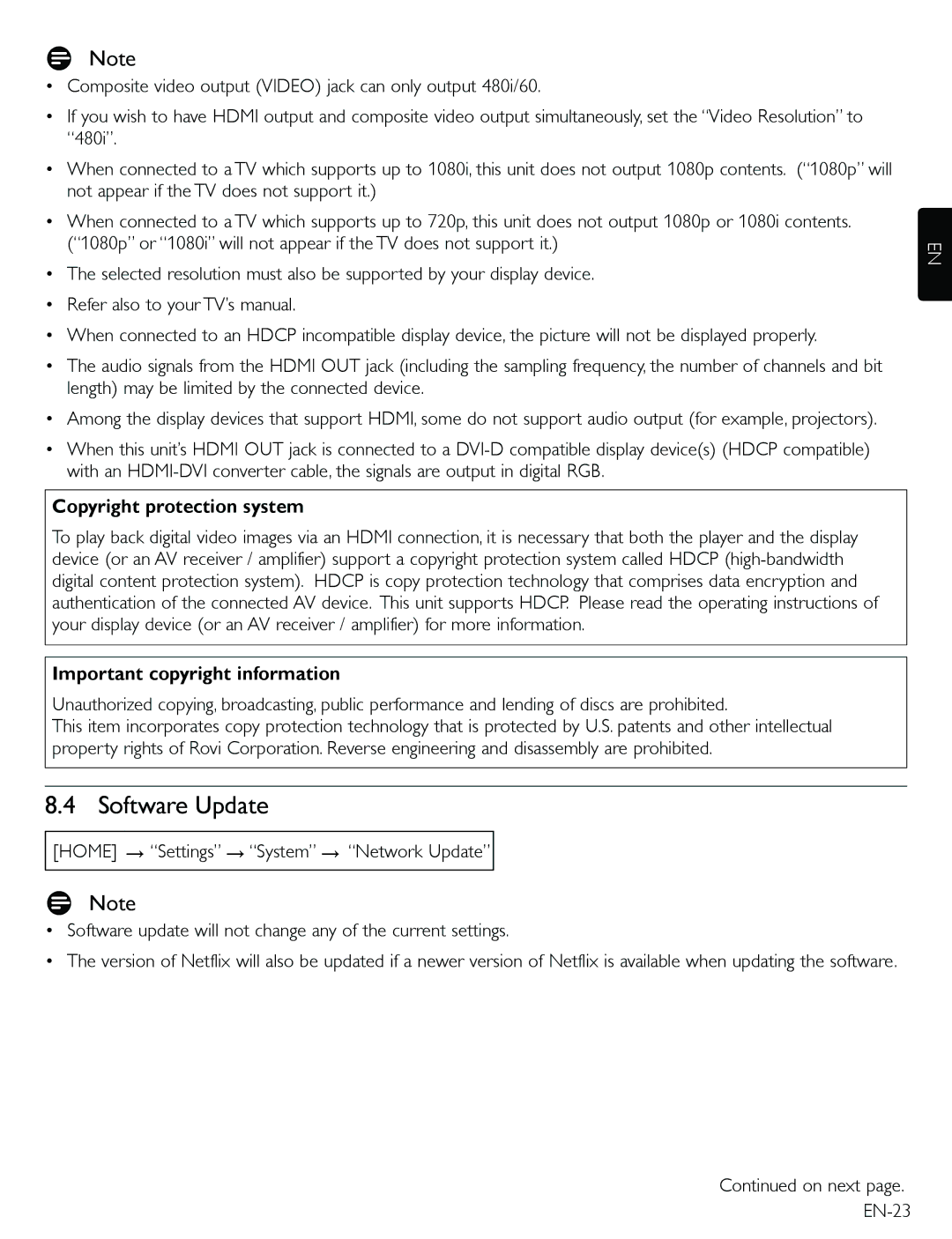 Magnavox TB600MG2F owner manual Software Update, Copyright protection system 