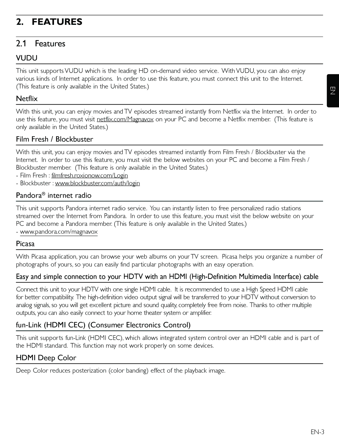 Magnavox TB600MG2F owner manual Features 