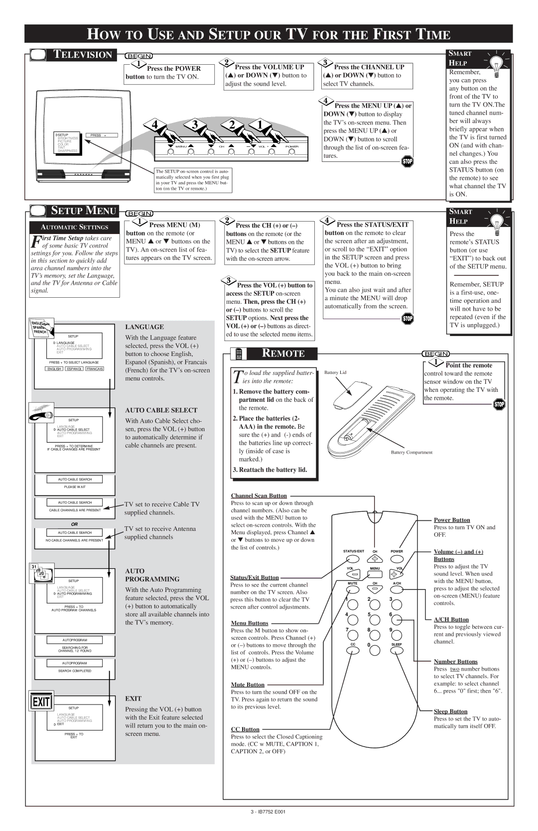 Magnavox TR2502C warranty HOW to USE and Setup OUR TV for the First Time, Television, Setup Menu, Remote 