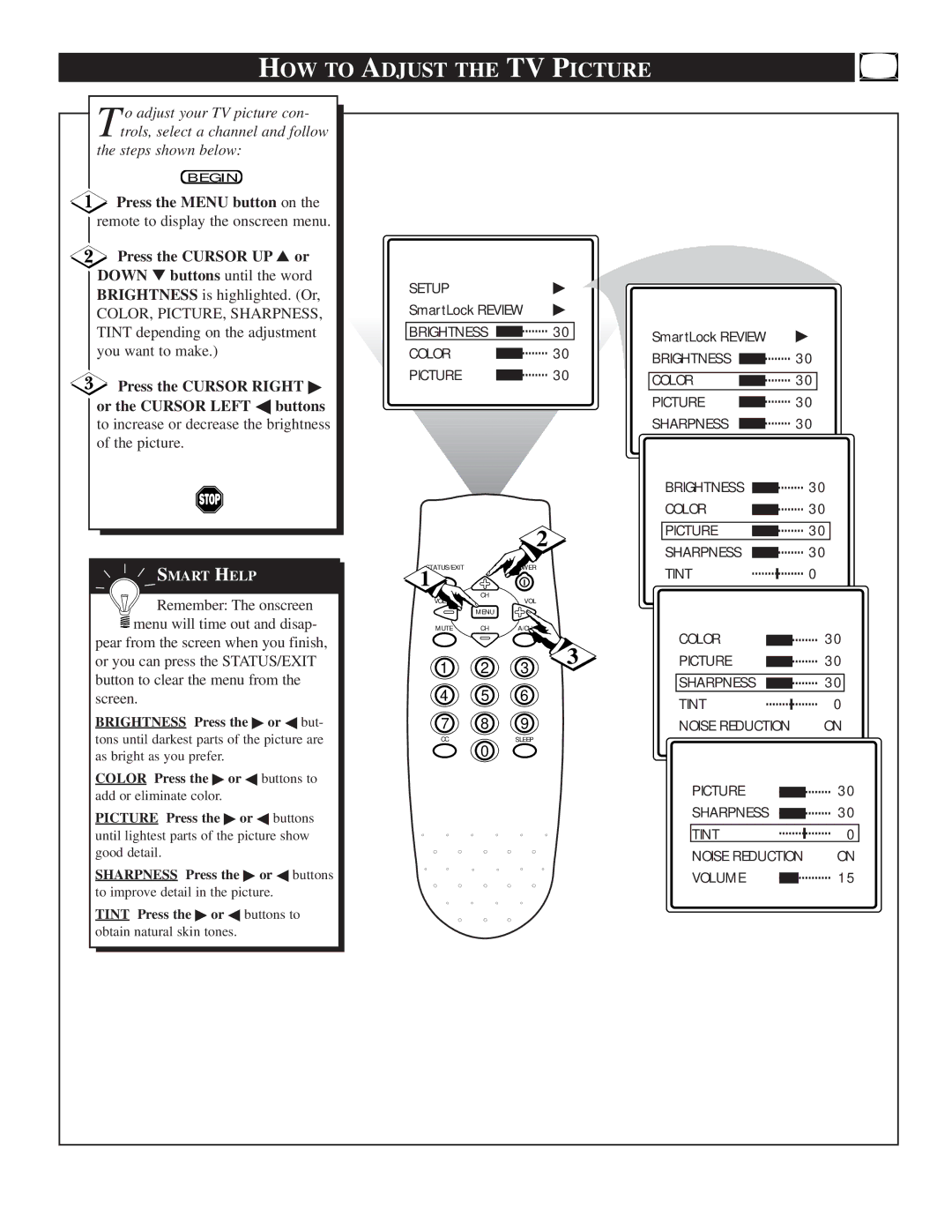 Magnavox TS2746C1 manual HOW to Adjust the TV Picture, Press the Menu button on 