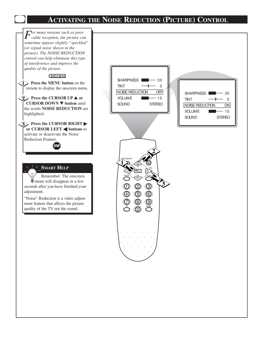 Magnavox TS2746C1 manual Activating the Noise Reduction Picture Control, Highlighted 