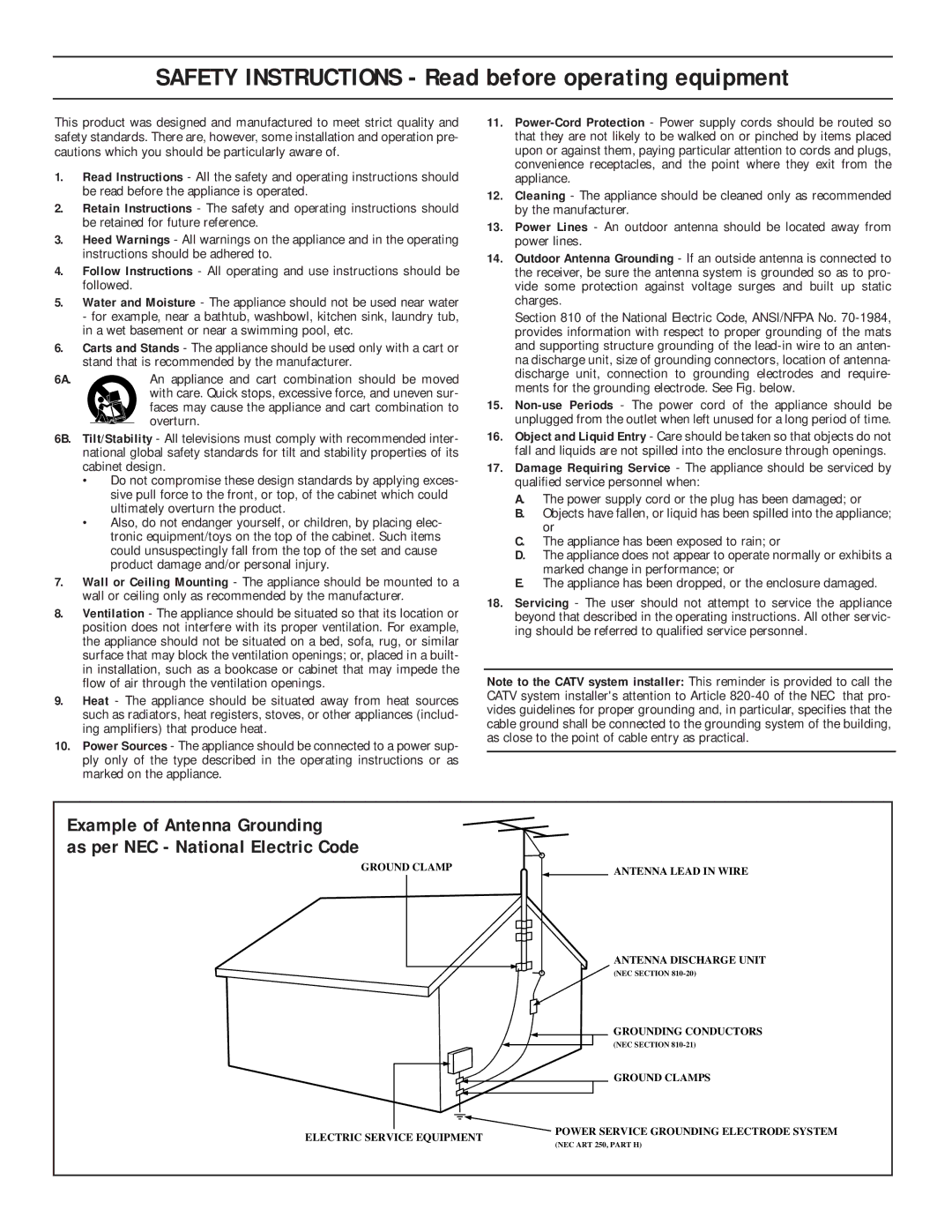 Magnavox TS2746C1 manual Safety Instructions Read before operating equipment 