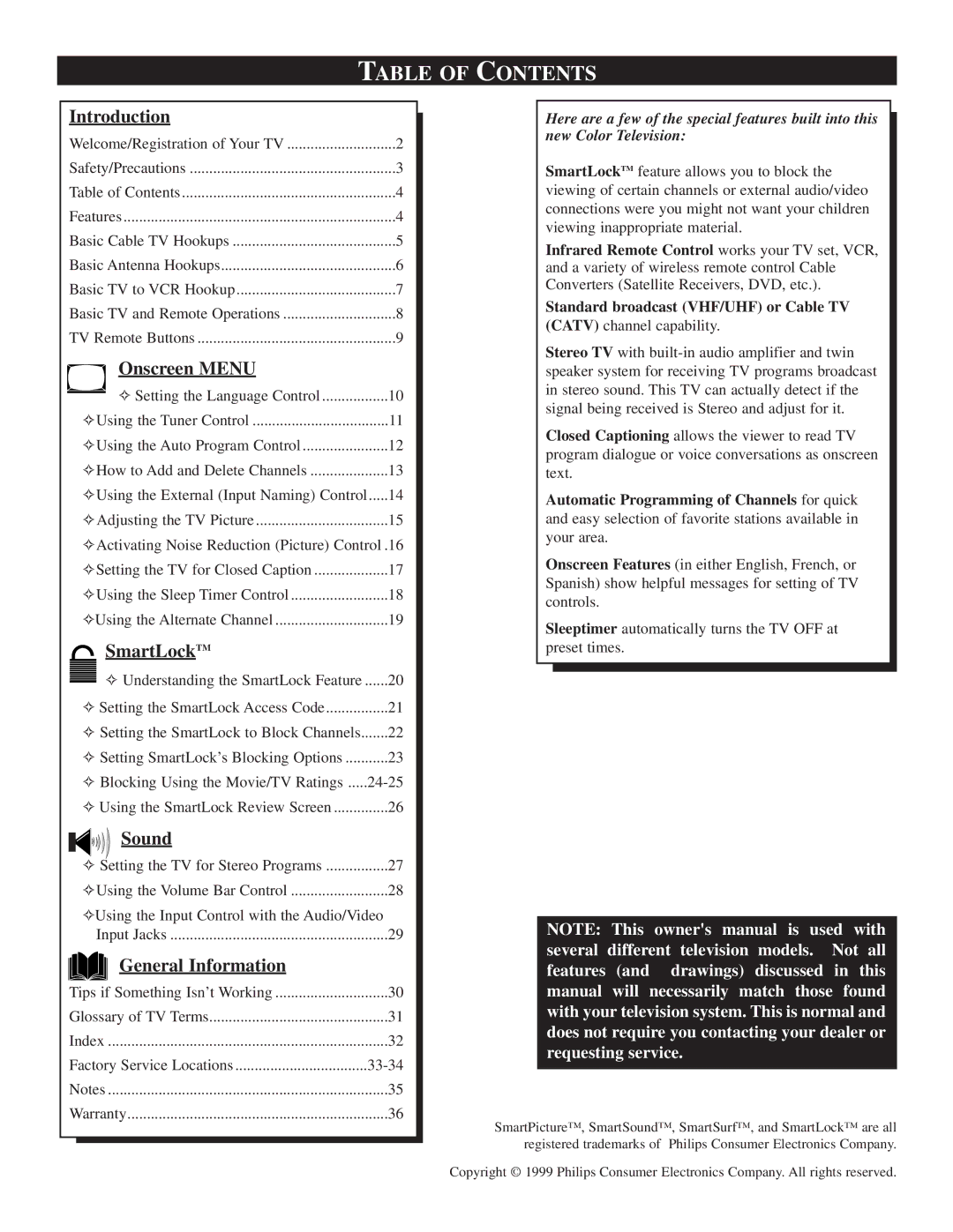 Magnavox TS2746C1 manual Table of Contents 