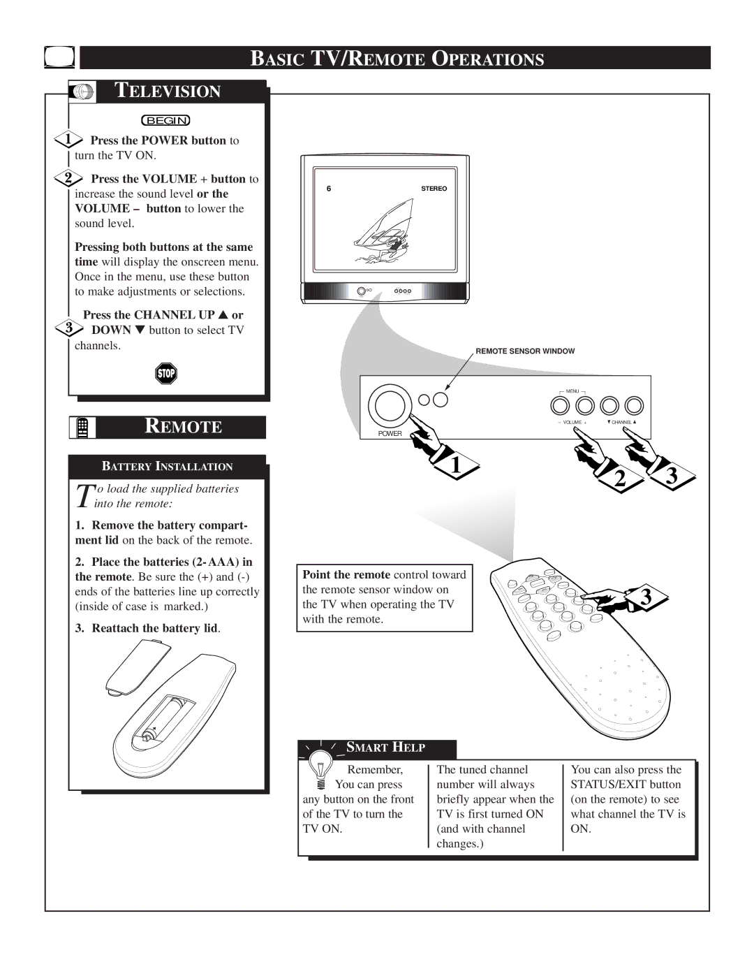 Magnavox TS2746C1 manual Basic TV/REMOTE Operations Television, Remote 