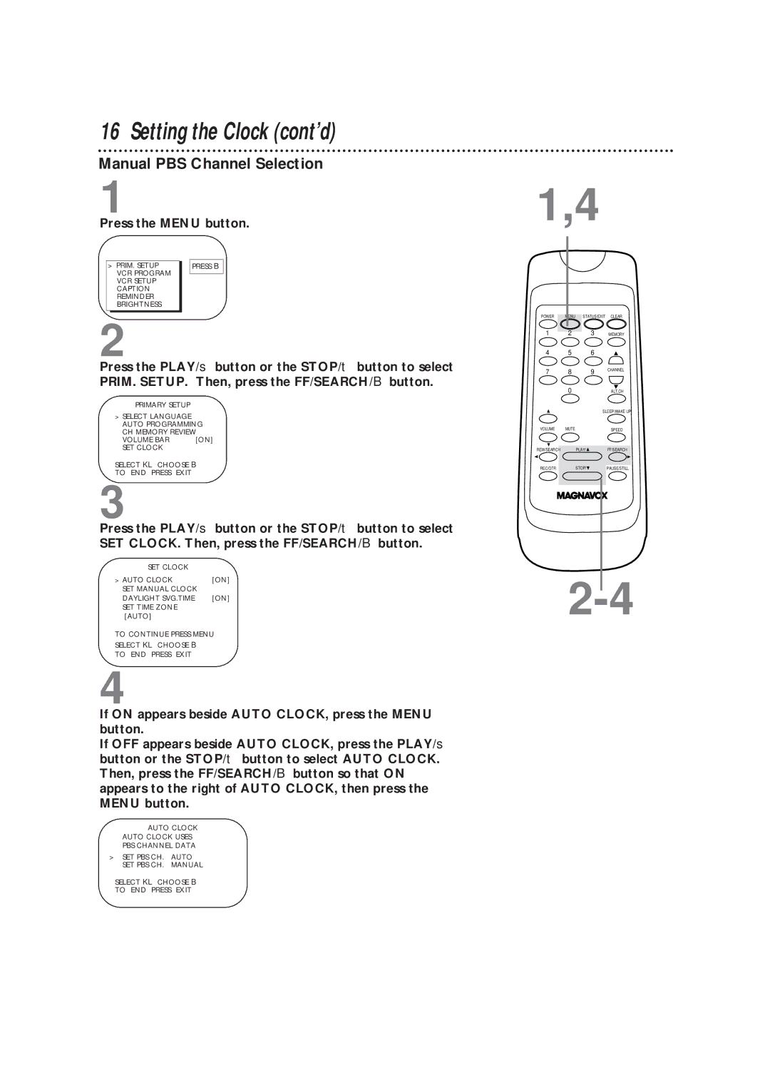 Magnavox TVCRCC13B1MG, CC19B1MG owner manual Manual PBS Channel Selection 