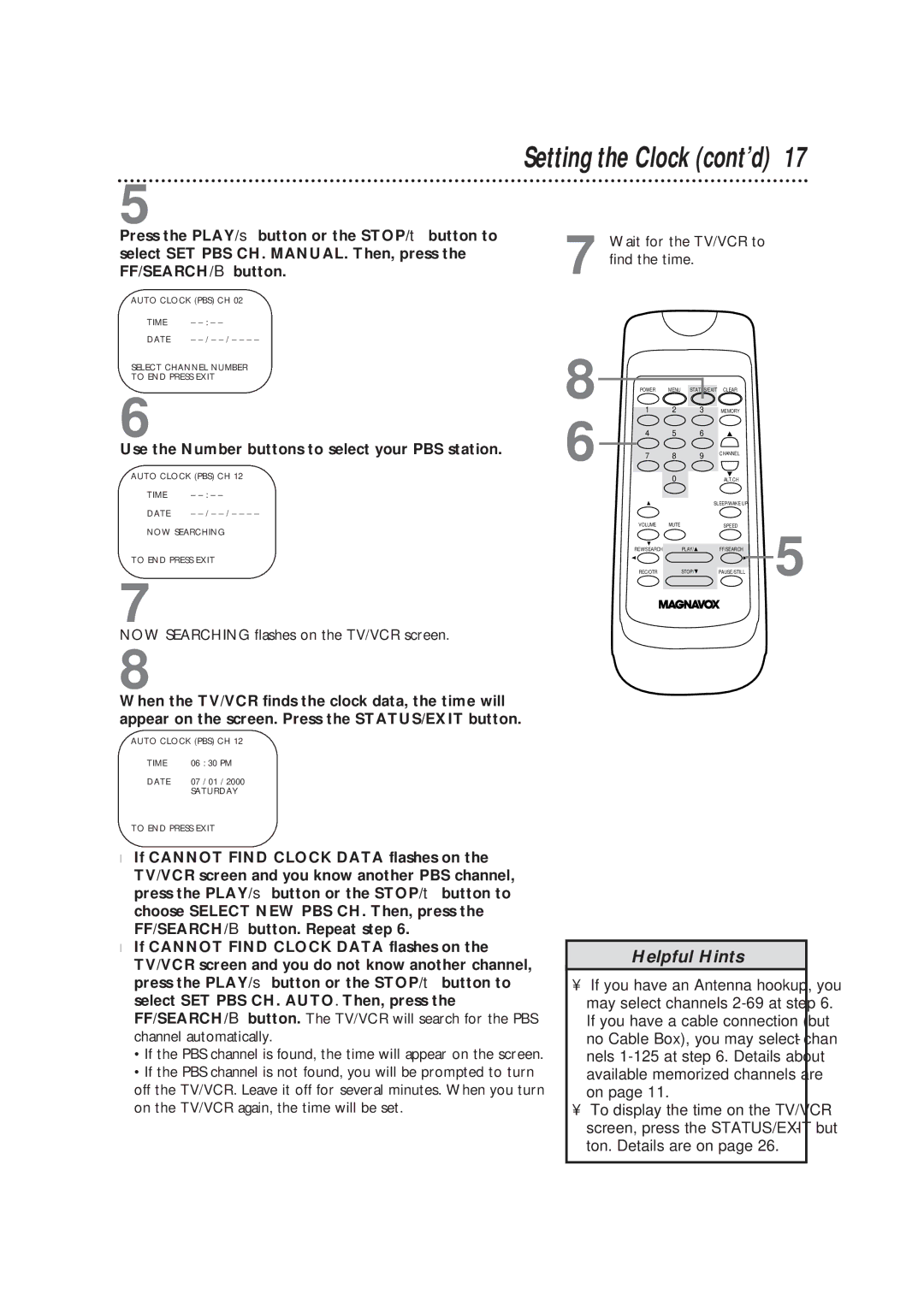 Magnavox CC19B1MG, TVCRCC13B1MG owner manual Use the Number buttons to select your PBS station 