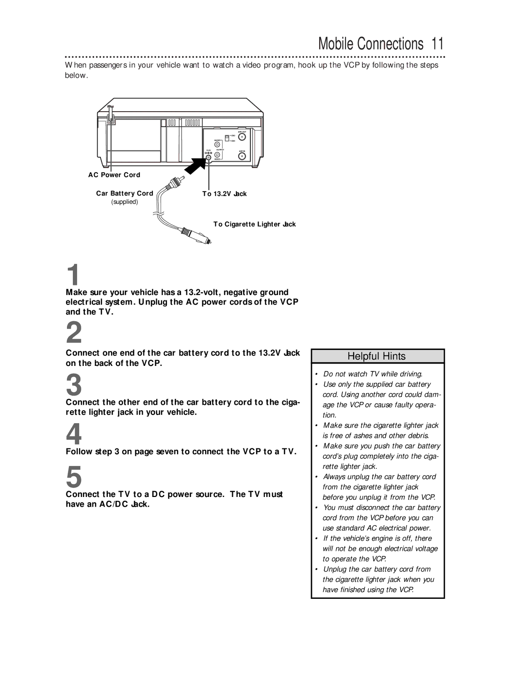 Magnavox VPA115AT owner manual Mobile Connections 