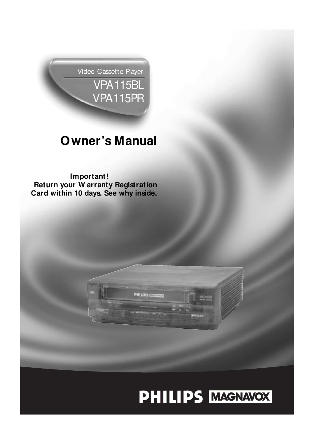 Magnavox owner manual VPA115BL VPA115PR 