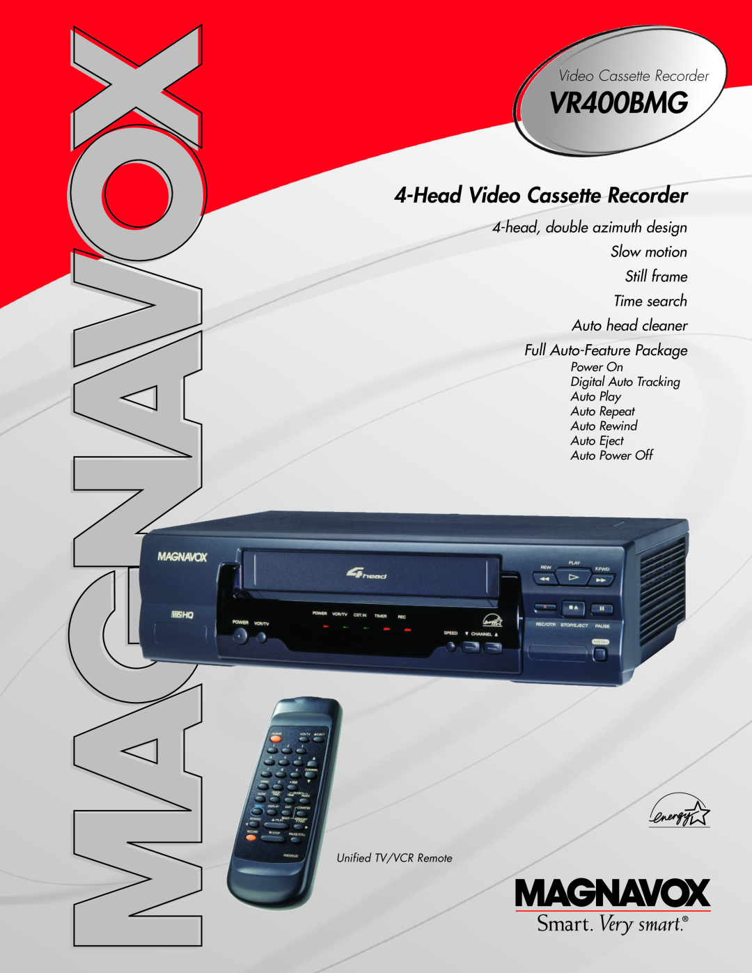 Magnavox VR400BMG manual Power On Digital Auto Tracking Auto Play Auto Repeat Auto Rewind, Auto Eject Auto Power Off 