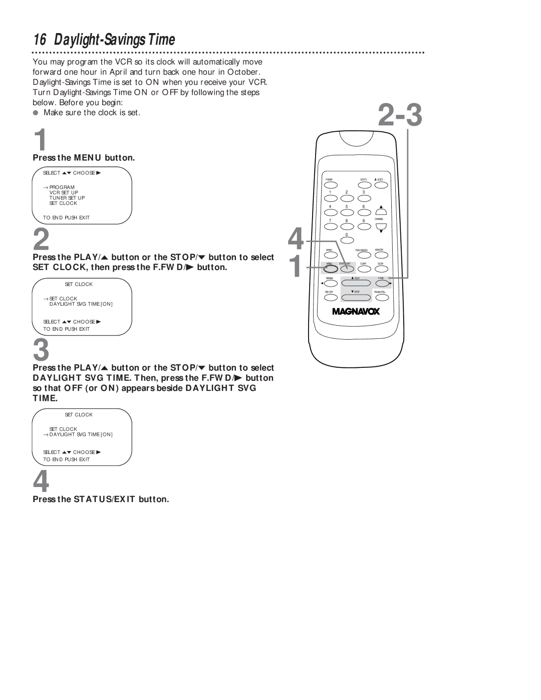 Magnavox VR401BMG owner manual Daylight-Savings Time 