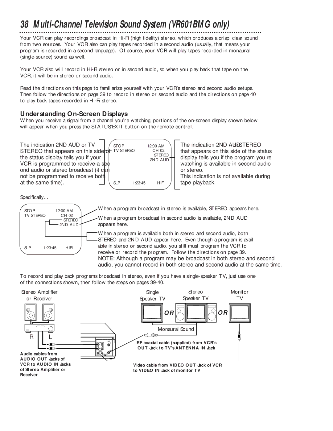 Magnavox VR401BMG owner manual Understanding On-Screen Displays, Specifically…, Monitor 