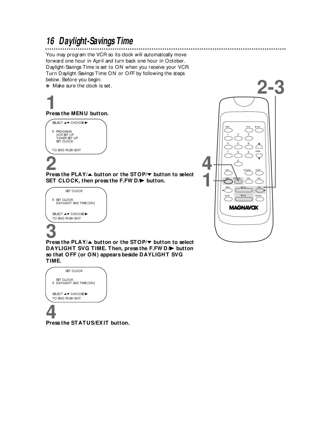 Magnavox VR401BMX, VR601BMX owner manual Daylight-Savings Time 
