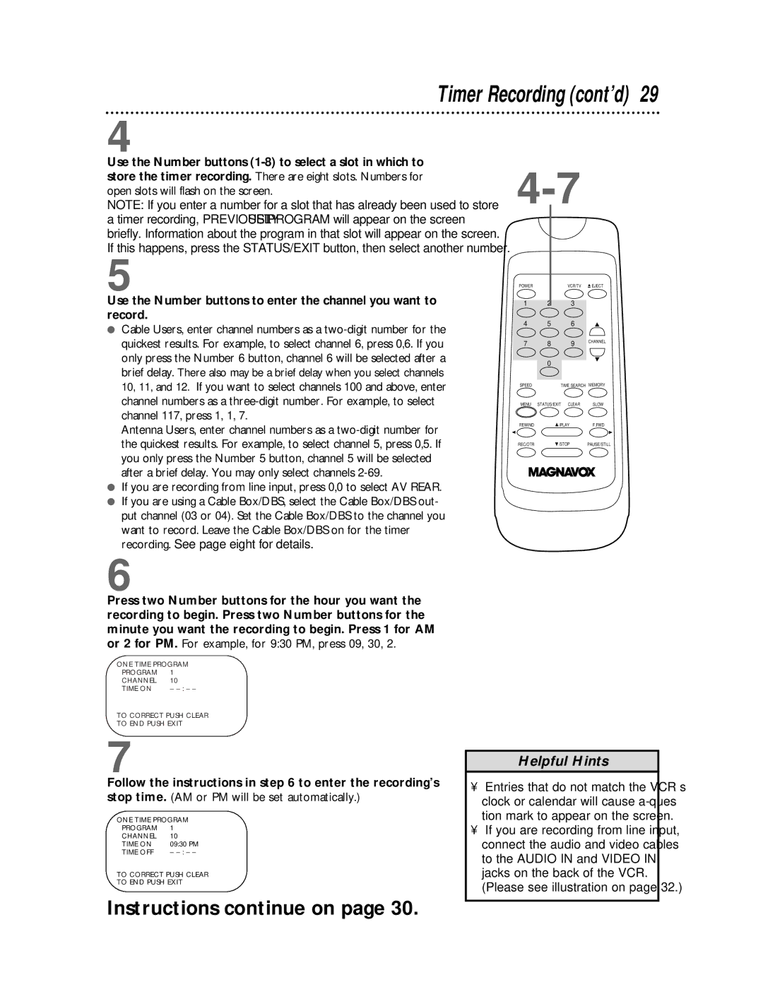 Magnavox VR601BMX, VR401BMX owner manual Timer Recording cont’d 