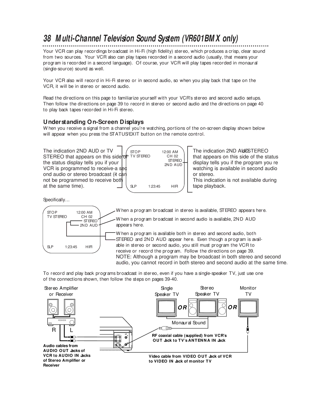 Magnavox VR401BMX, VR601BMX owner manual Understanding On-Screen Displays, Specifically…, Monitor 