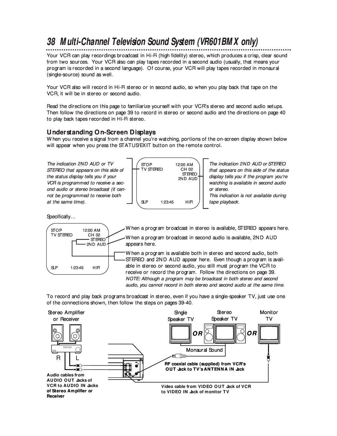 Magnavox VR401BMX, VR601BMX owner manual Understanding On-ScreenDisplays 